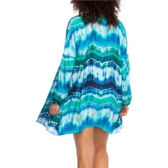 La Blanca Kimono Cover Up Size S/M Blue White Mermaid Embroidered Open Front - Picture 12 of 12